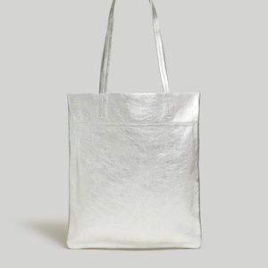 BNWT Metallic Silver Leather Madewell The Magazine Tote Bag